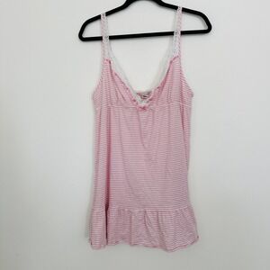 Victorias Secret Babydoll XL Pink White Striped Cotton Lace Bow Nightie Cottage